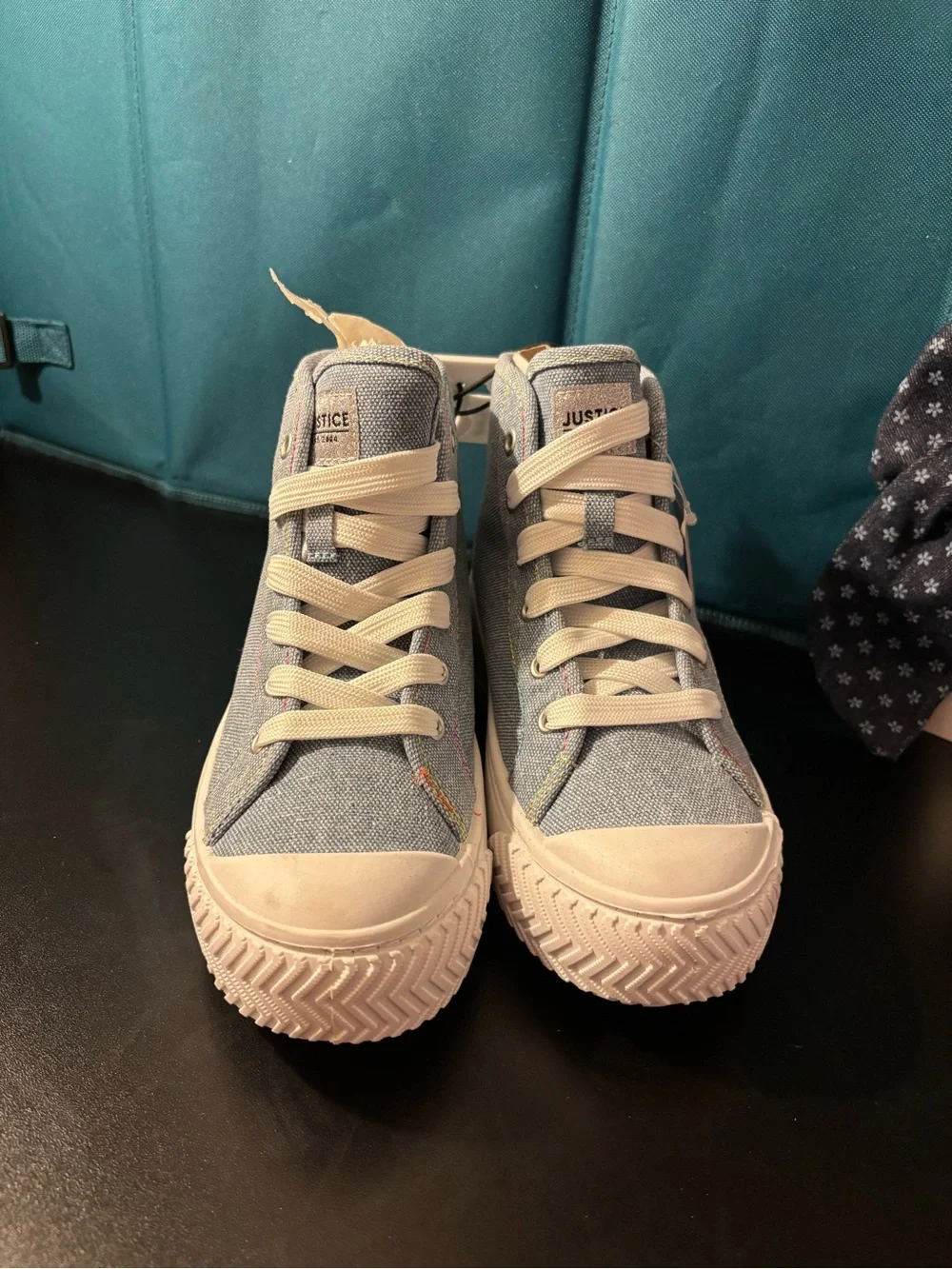 Justice Light Blue High-Top Sneakers with Cream Soles